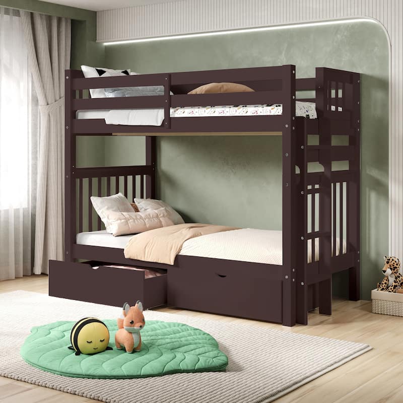 Taylor & Olive Trillium Tall Twin over Twin Bunk Bed, 2 Drawers