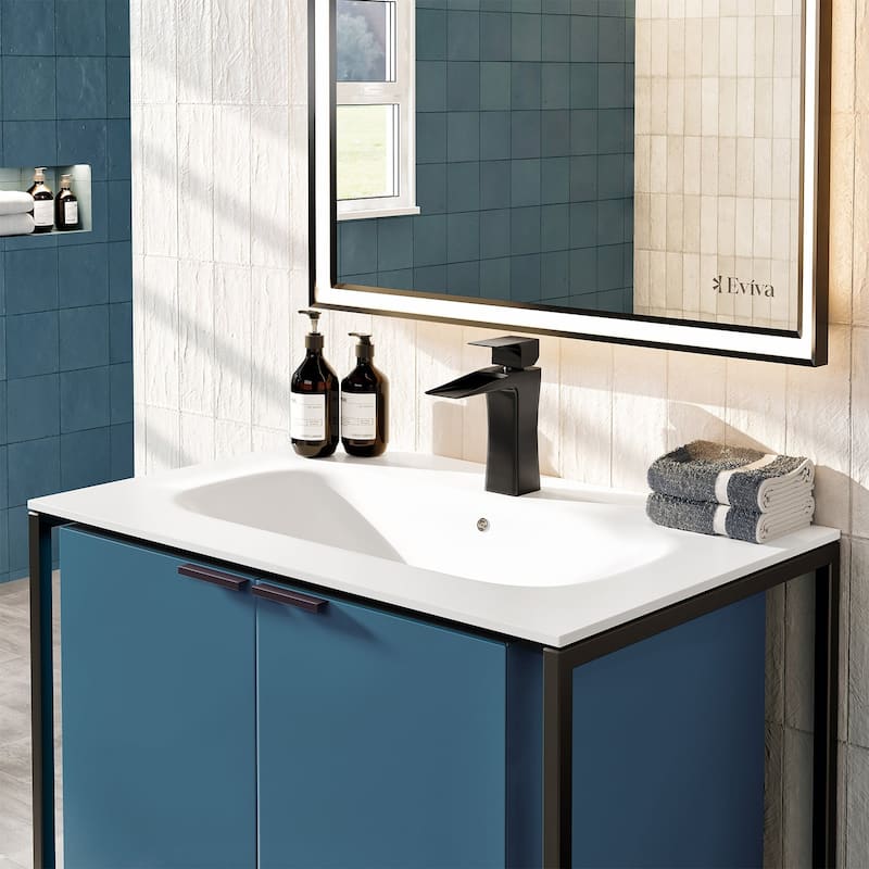 Moma 24" Blue Wall Mount SS Bath Vanity with Solid Surface Top & Integrated Sink