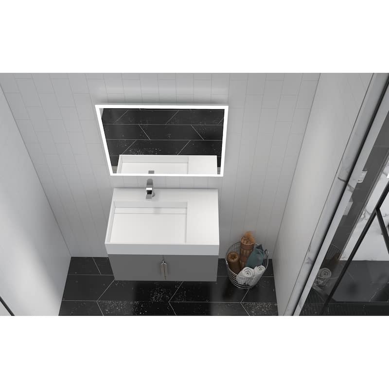 Amazon 30" Wall Mounted Bathroom Left Basin Vanity Set w/ White Top