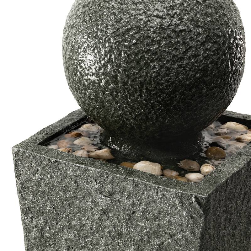 Demta Floating Pedestal Sphere Polyresin LED Garden Fountain with Pebbles by Havenside Home
