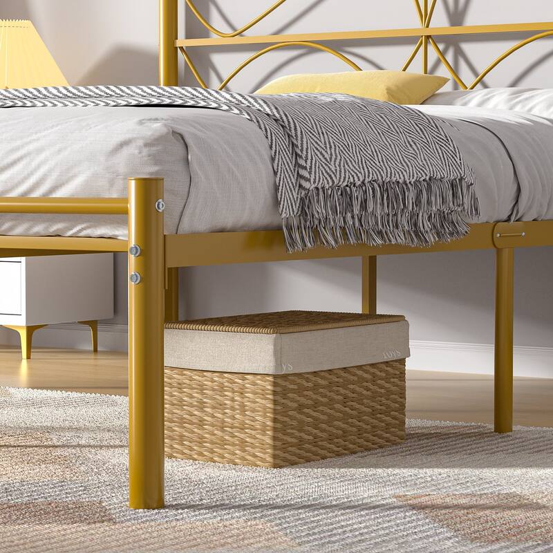 Javlergo Metal Platform Bed Frame with Elegant Headboard, Heavy Duty Steel Slats Support/No Box Spring Needed