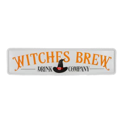 National Tree Company Halloween 'Witches Brew Drink Company' Hanging Wall Decoration, White, Metal Construction, 31 Inches