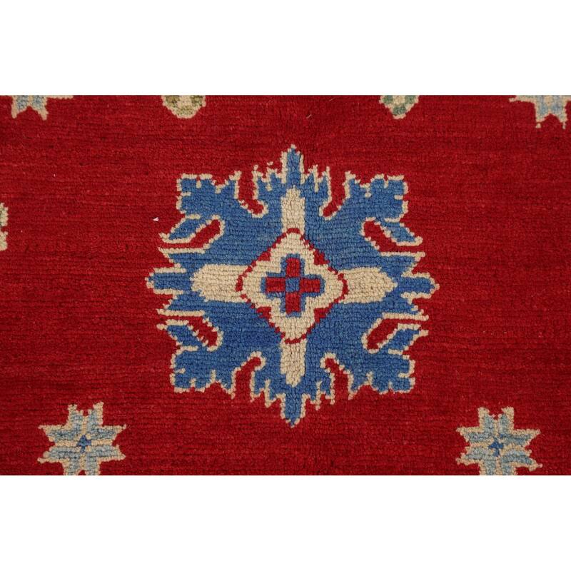 Geometric Red Kazak Oriental Area Rug Living Room Handmade Wool Carpet - 6'7" x 9'10"