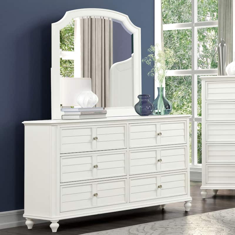 Furniture of America Skye Coastal Solid Wood 2-Piece Dresser and Mirror Set
