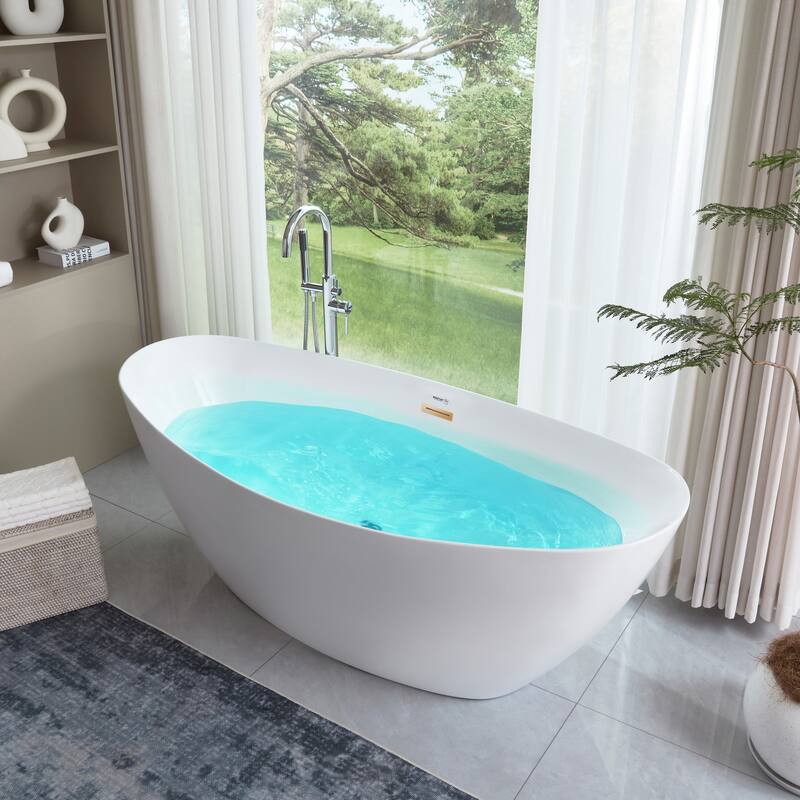 Vanity Art 71" Freestanding Acrylic Soaking Bathtub with Slotted Overflow & Pop-up Drain