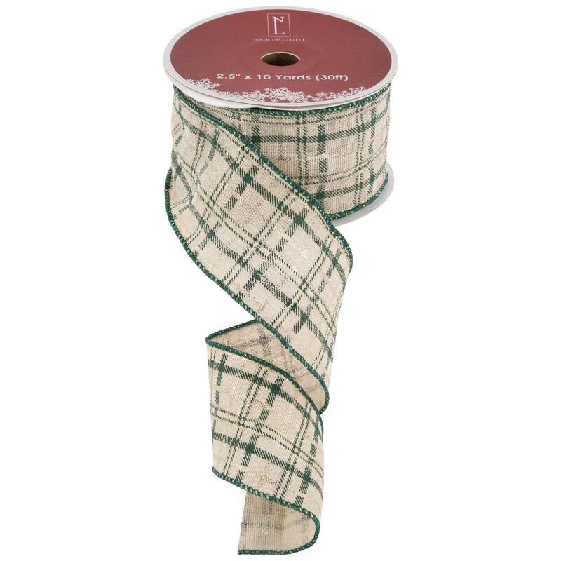 Plaid Wired Craft Christmas Ribbon 2.5" x 10 Yards - 2.5" x 10