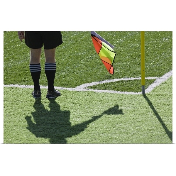"Soccer referee holding flag" Poster Print