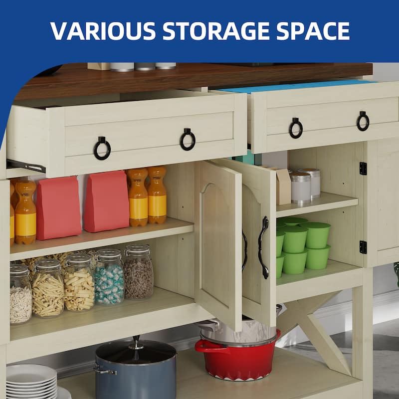 Moasis 47.2 Inch Farmhouse Buffet Cabinet with Storage Drawers and Four Doors for Kitchen or Dining Room Organization
