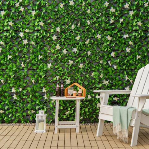 4 Pieces Expandable Faux Ivy Privacy Screen Fence Panel Pack with Flower-White - 79" x 39" (L x W)