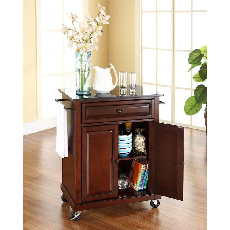 Kitchen Cart Granite Top Portable Island White Black Modern Storage