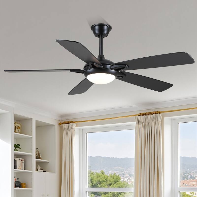 46 / 52 Inches Downrod Ceiling Fan with Light and Remote,6 Dual Side Blades - 52 Inches - Black