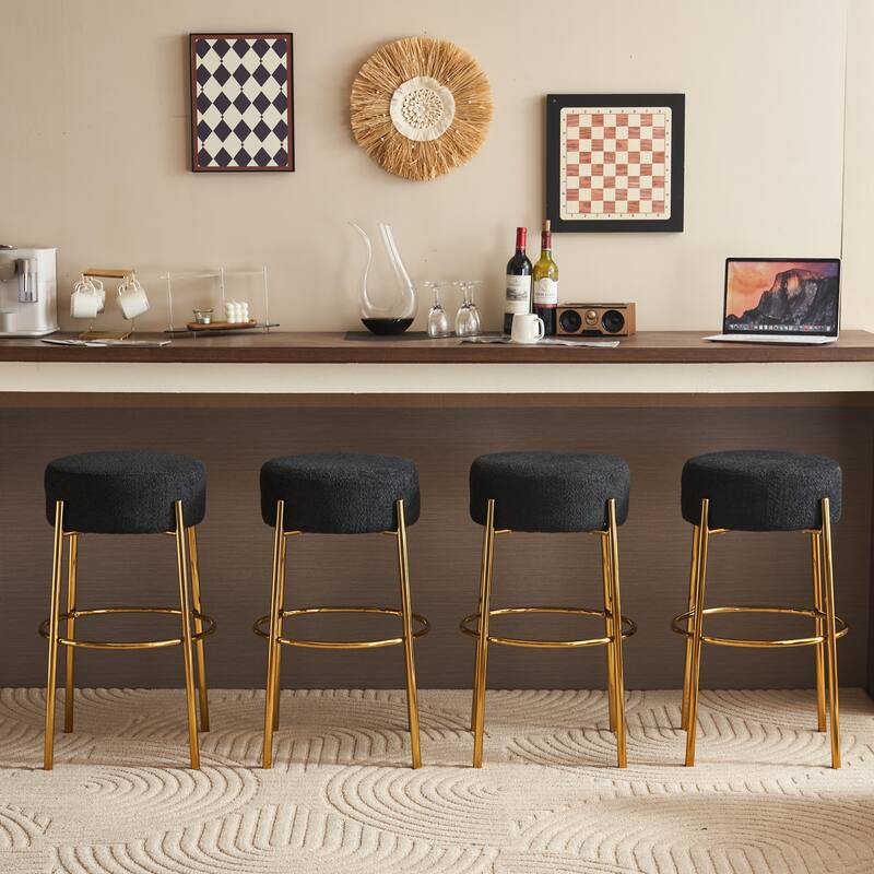 30" Round High Bar Stools Set of 2, Contemporary Upholstered Sturdy Hardware Support Legs