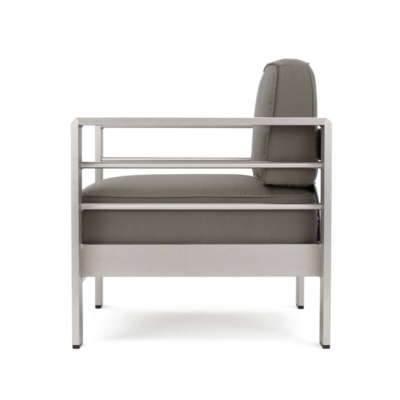 Cape Coral Outdoor Aluminum 3 Piece Chat Set with C Shaped Table by Christopher Knight Home