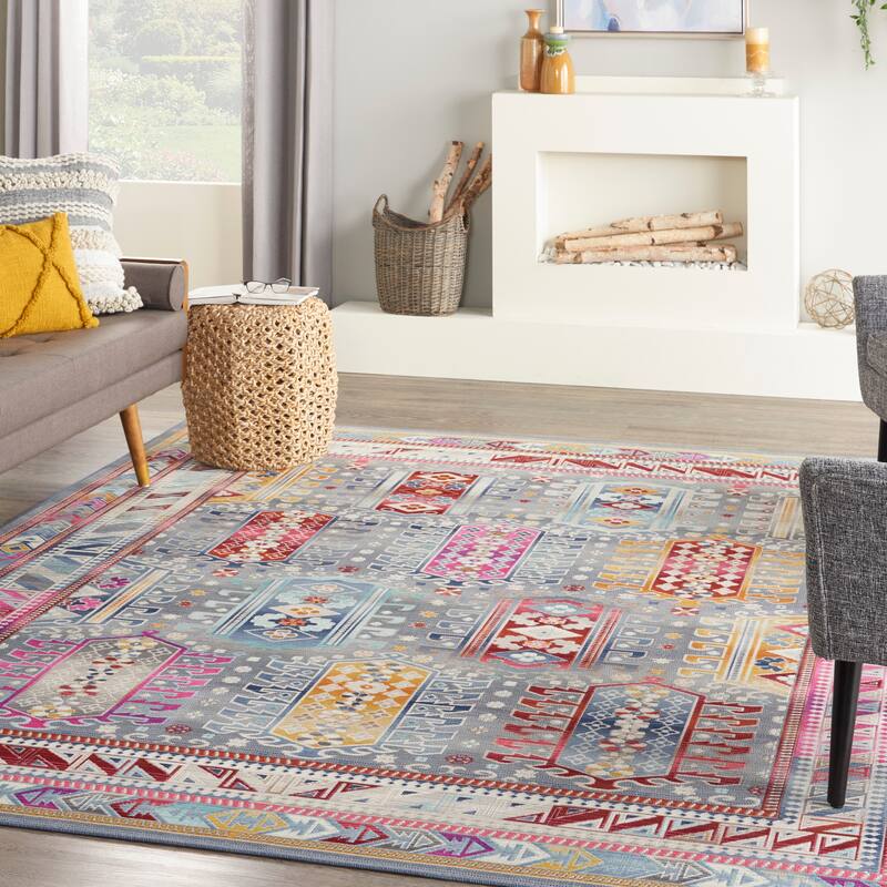 Nourison Vintage Kashan Bordered Traditional Area Rug - 7'10" x 9'10" - Grey/Multi - Rectangle