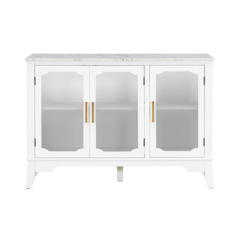 Sideboard Buffet Cabinet with 4 Glass Doors, 47.90" Buffet Table Coffee Bar Wine Bar Display Cabinet for Kitchen Living Room