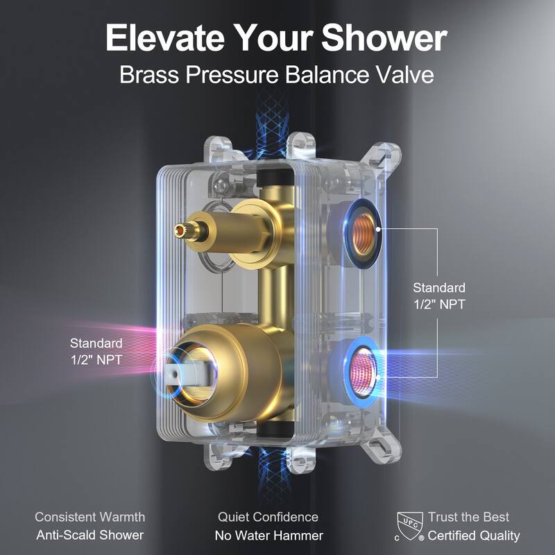 GRANDJOY 2-Spray Concealed Rain Shower System with Handheld, Wall-Mount Modern Design