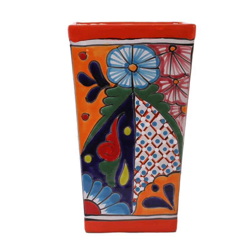 Novica Handmade Talavera Symmetry Ceramic Vase
