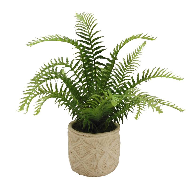 Elements Artificial Fern Greenery in a Beige Etched Pot, 18 Inch - N/A