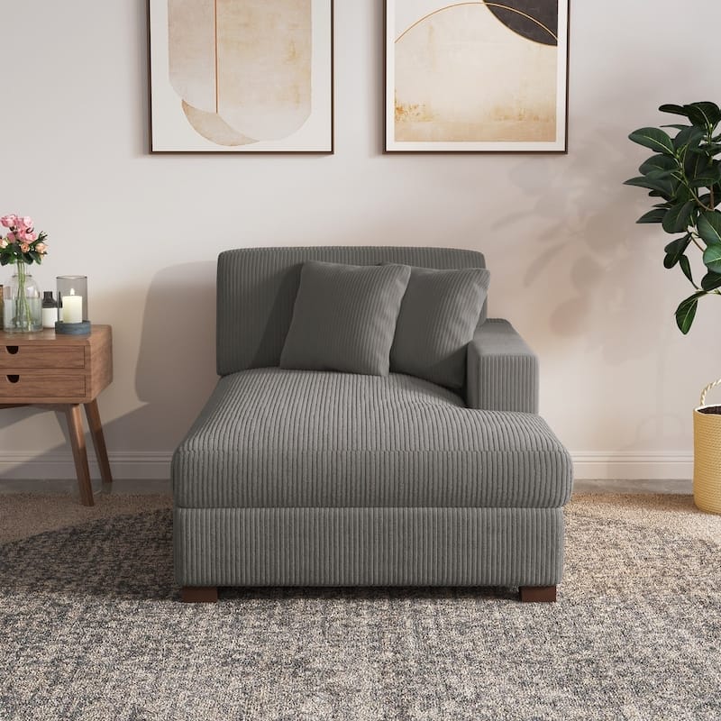 Upholstered Corduroy Chaise Lounge Chair With Pillow, Chaise Lounges For Interior