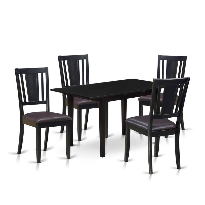 5-Piece Black Finish Solid Wood Top - Rectangular Dining Room Set - Seats-4