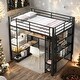 preview thumbnail 1 of 9, Metal Full Size Loft Bed with Storage Wardrobe and Desk and Shleves,Kids Bed Design Black