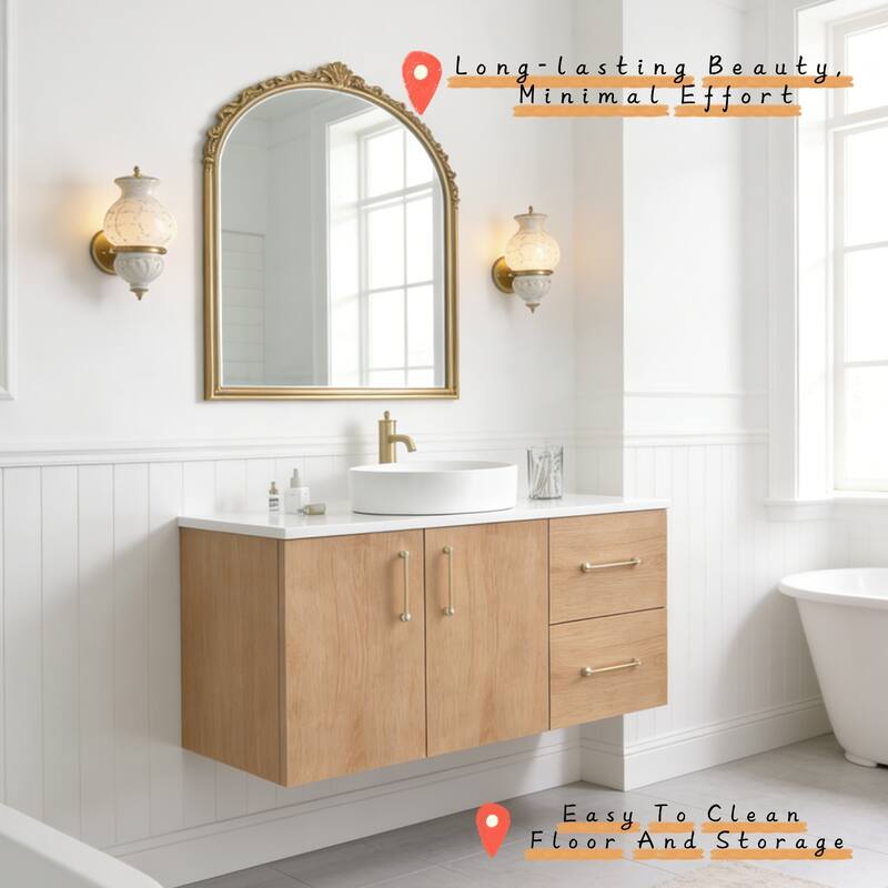 Prismella 36" 48" Floating Vanity with Round Vessel Sink, Quartz Top