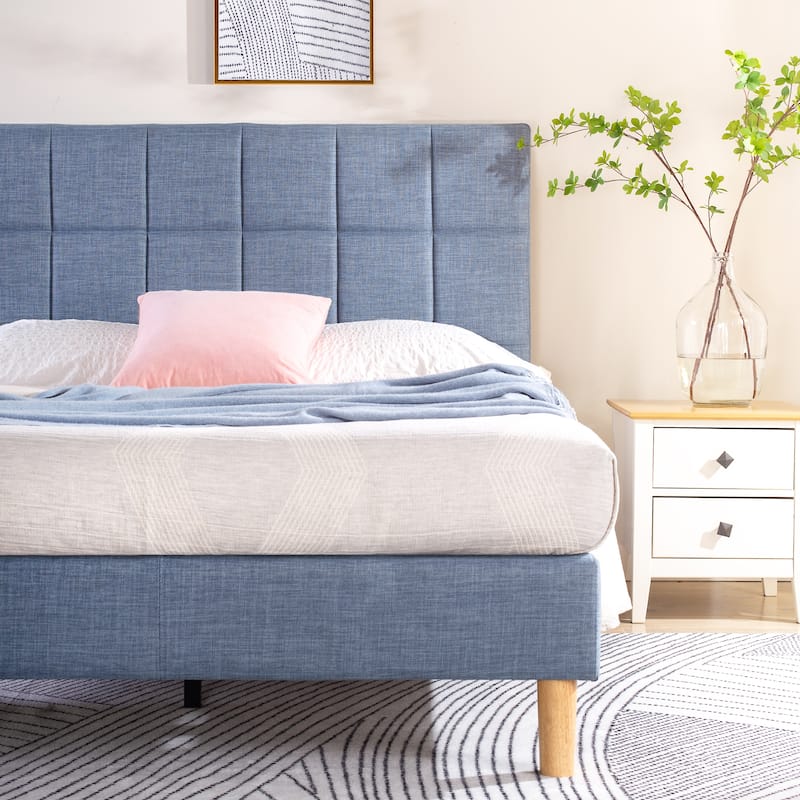 Priage by ZINUS Blue Slate Upholstered Square Platform Bed Frame