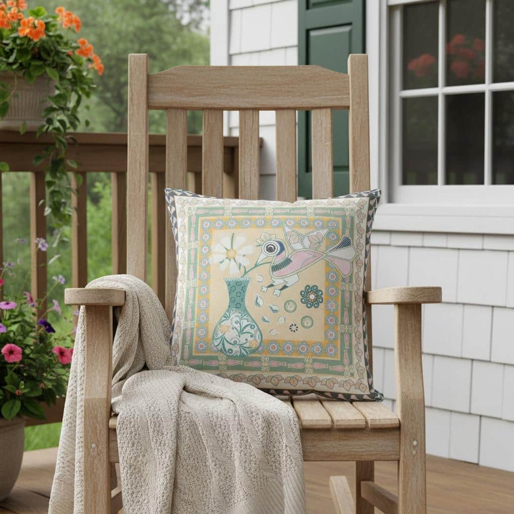 HomeRoots 20" x 20" Beige and Black Peacock Blown Seam Floral Indoor Outdoor Throw Pillow - 20.00' X '5.00' X '20.00