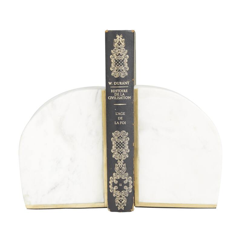 Marble Geometric 8 or 7 lbs Decorative Bookends with Gold Inlay - Set of 2 White or Black - CosmoLiving by Cosmopolitan