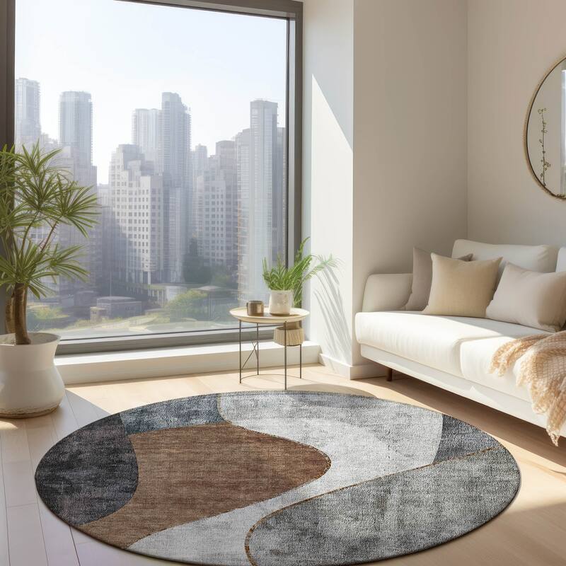 Machine Washable Indoor/ Outdoor Chantille Modern Abstract Rug