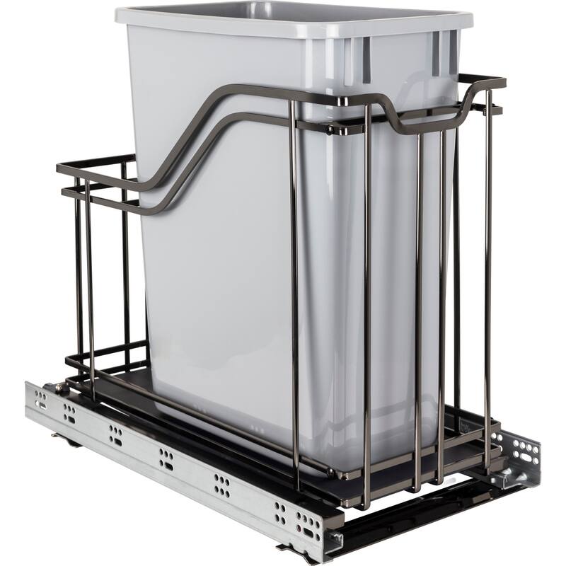 Hardware Resources 12" Bottom Mount Single Bin Pull Out Trash Can with - Black Nickel / Grey