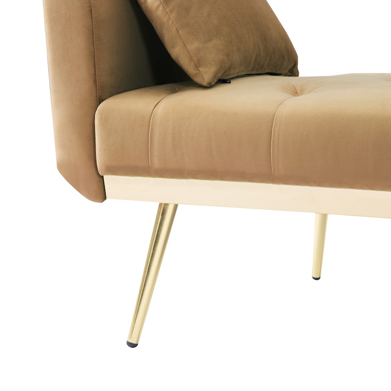 Brown Velvet Convertible Futon Sofa Bed with Adjustable Backrest and Cup Holders