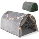 preview thumbnail 1 of 7, Grey Flannel Kids Bed Tent with Glow Stars, Mesh Curtains and Playhouse Decor - 54" x 40" x 32" (L x W x H) Grey