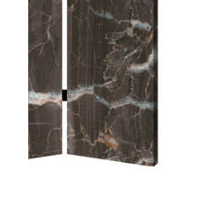 3 Panel Marble Print Canvas Room Divider, Dark Brown