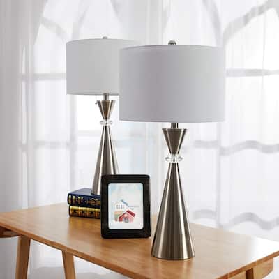 28.25" Nickel Table Lamp Set with USB (Set of 2)