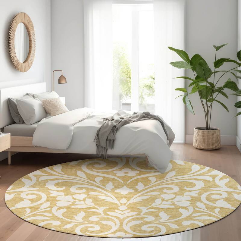 Premium Washable Super Soft Floral Chic Mayfield Rug - Gold - 8' x 8'