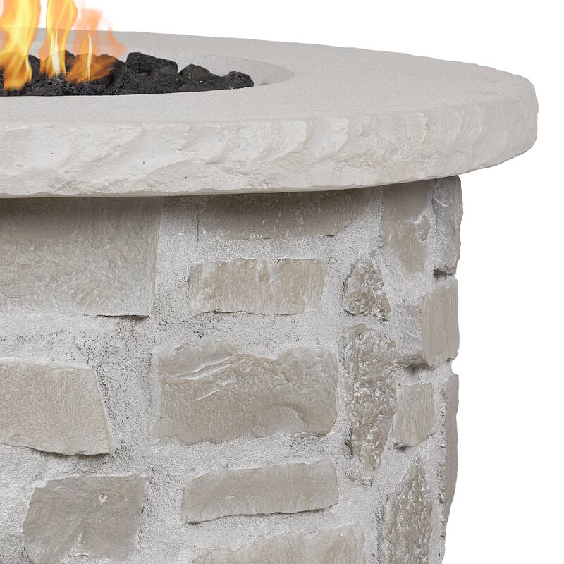 Scottsdale 40" Round Stone Propane Fire Pit Table in Beige by Real Flame