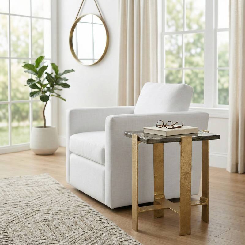 Accent Side Table with Metal Base - Gold, 22"