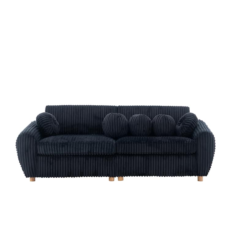 Corduroy Upholstered Loveseat Sofa, Fluffy Cloud Sectional Sofa with Armrest, Deep Seat Couch Settee with 5 Throw Pillows