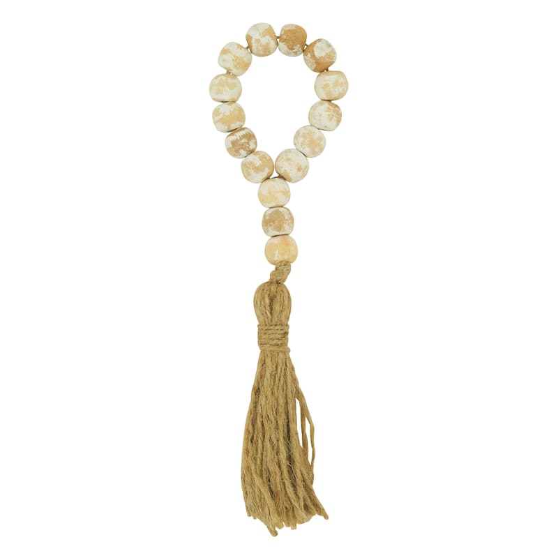 Tassel Napkin Rings With Wood Bead Design (Set of 4) - Set of 4 - White