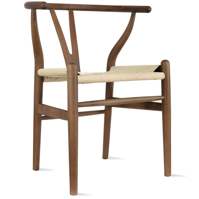 Modern Dining Chair with Woven Paper cord Seat, Solid Wooden Farmhouse Y Back Elbow Side Chair