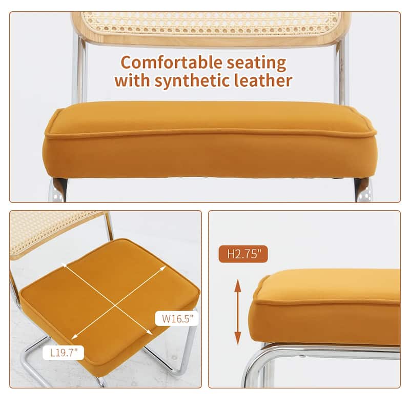 Dining Chairs Set of 2, Velvet Rattan Side Accent Chairs with Chrome Legs, Modern Mid Century Breuer Designed Chairs,