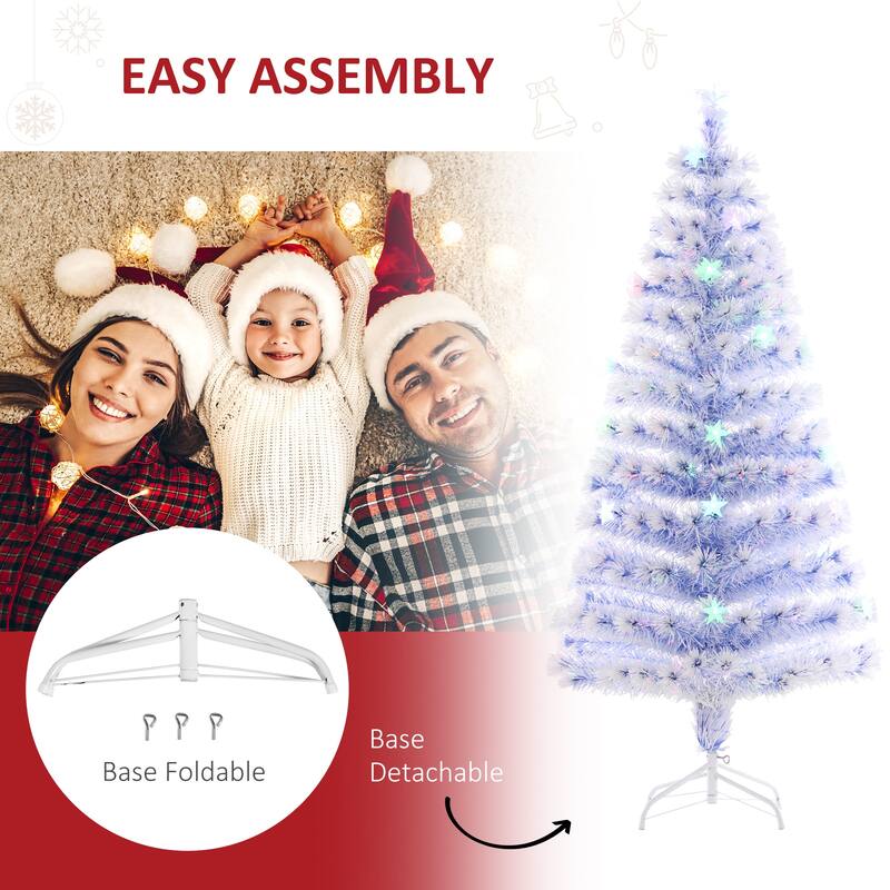 HOMCOM Icy-Blue and White Christmas Tree with Lights, Prelit Christmas Tree 5 ft., Faux Small Christmas Tree with Stand