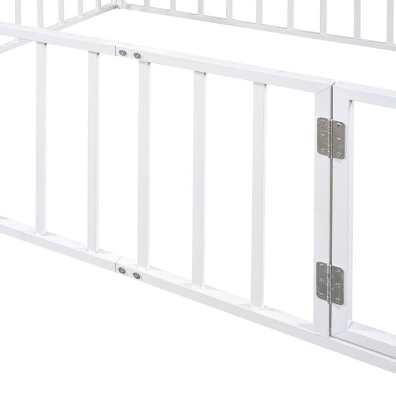 Metal Floor Bed Frame with Fence & Door