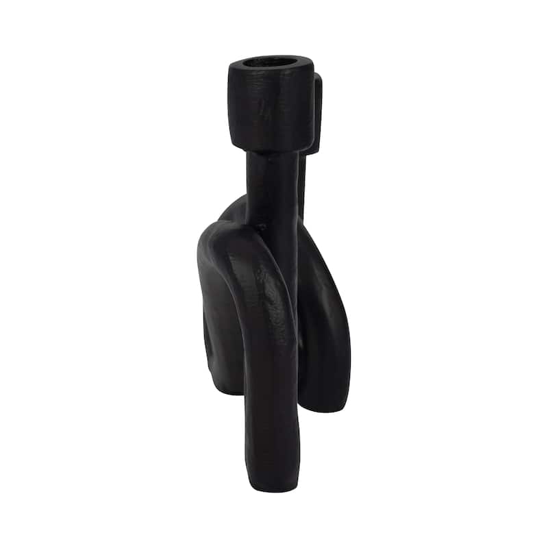 Sagebrook Home Elegant 9" Swirled 2 Taper Candleholder in Black Aluminum - Chic Tabletop Decor for Refined Ambiance