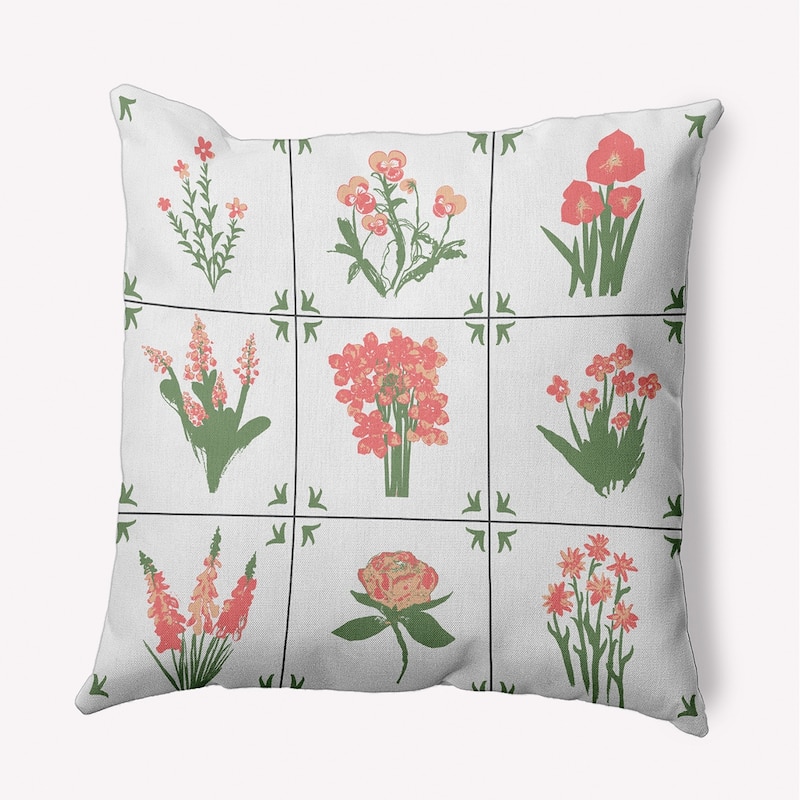 Framed Field Flowers Indoor/Outdoor Throw Pillow - Blush Coral - 20" x 20"