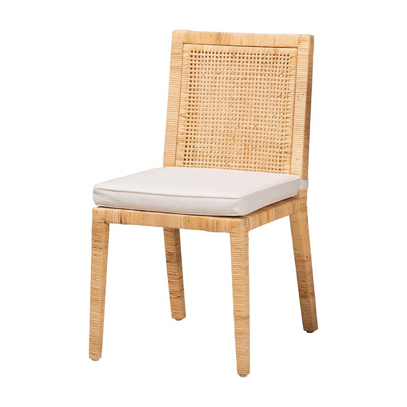 Sofia Modern Natural Finished Wood and Rattan Dining Chair - Natural Rattan/White