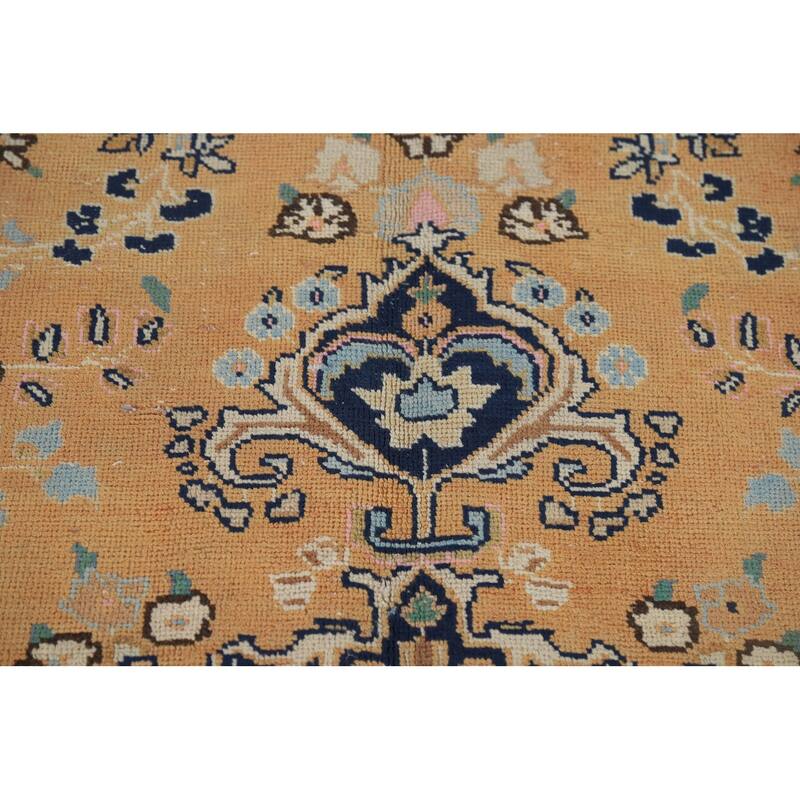 Mashad Vintage Persian Area Rug Handmade Orange Wool Carpet - 7'11" x 11'0"