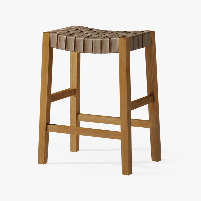 HomeRoots 26" Stone and Natural Faux Leather and Solid Wood Backless Counter Height Bar Chair