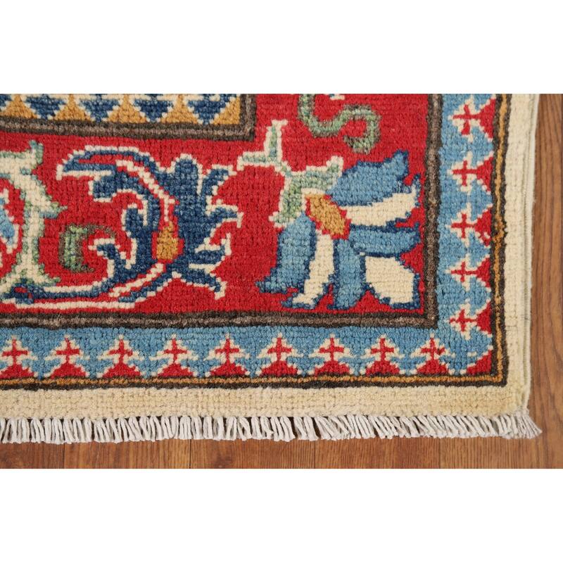 Beige Floral Kazak Oriental Runner Rug Hand-Knotted Wool Carpet - 2'9" x 10'0"